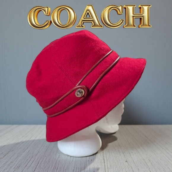 COACH Vintage Womans Red Wool Turnlock Bucket Hat M/L main image 6